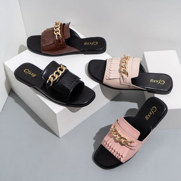 metal chain flip-flops with tassel, pu solid color casual slipper cfxxy-98 01, Black
metal chain flip-flops with tassel, pu solid color casual slipper cfxxy-98 01, Black