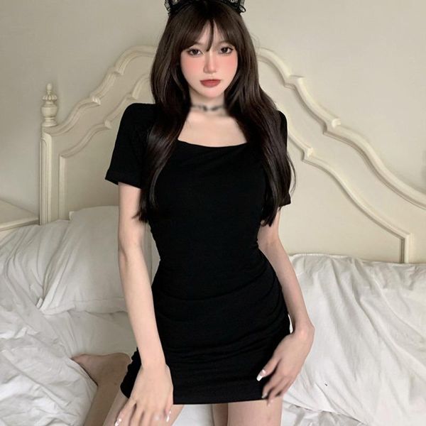 casual dresses women's fashion short sleeves square collar slim backless solid dress summer clothes, Black;gray
casual dresses women's fashion short sleeves square collar slim backless solid dress summer clothes, Black;gray