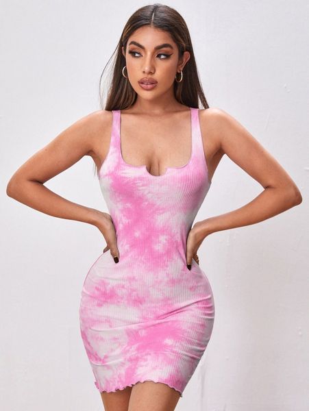 notch neck tie dye dress f41k#, Black;gray