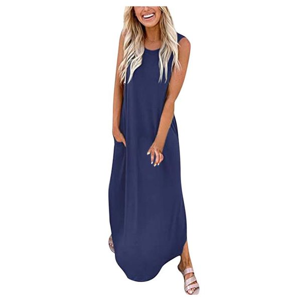 casual dresses sleeveless pocket maxi dress o-neck long female pure color beach party vestidos, Black;gray
casual dresses sleeveless pocket maxi dress o-neck long female pure color beach party vestidos, Black;gray