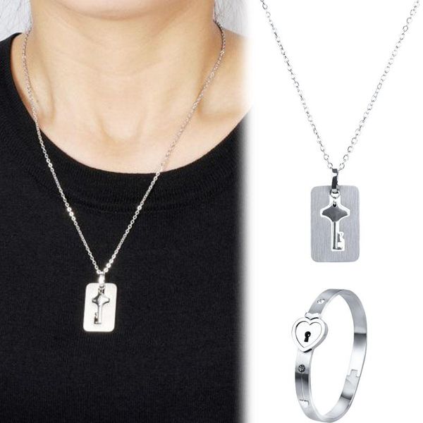 pendant necklaces 2 pieces/set couple jewelry love lock bracelet stainless steel key necklace simple punk ornaments, Silver
pendant necklaces 2 pieces/set couple jewelry love lock bracelet stainless steel key necklace simple punk ornaments, Silver