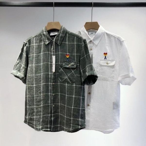 men's polos summer 2021 rainbow linen ami peach embroidered casual loose shirt, White;black
men's polos summer 2021 rainbow linen ami peach embroidered casual loose shirt, White;black