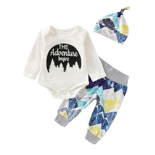 clothing sets born baby girl boy clothes jumpsuit pants outfits set 3pcs, White