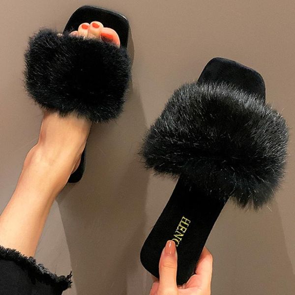 slippers fur fashion women square toe winter slip on elegant lady flat consice sandals solid sweet outdoor shoes#g4, Black
slippers fur fashion women square toe winter slip on elegant lady flat consice sandals solid sweet outdoor shoes#g4, Black