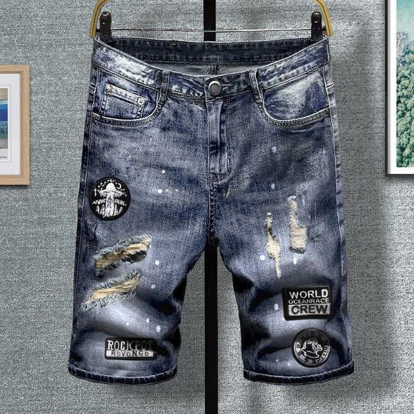 men's jeans summer pants korean slim fit trend hole five point youth fashion brand casual shorts, Blue
men's jeans summer pants korean slim fit trend hole five point youth fashion brand casual shorts, Blue