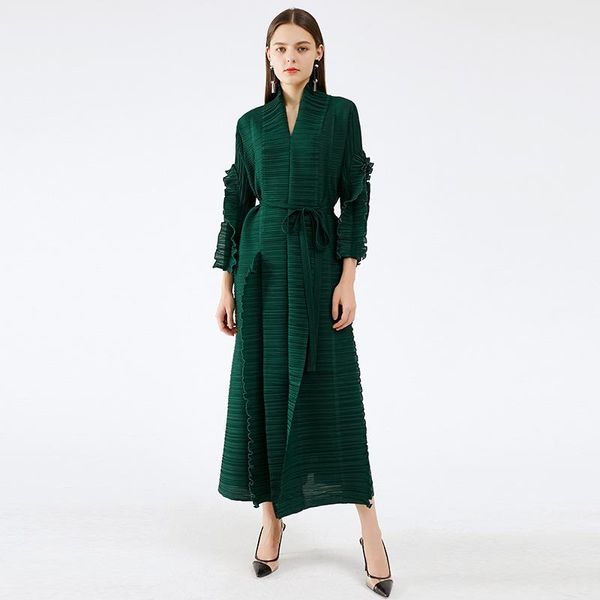 casual dresses autumn and winter women's model style long sleeve stitching lace-up patchwork pleated dress pleats vestido, Black;gray