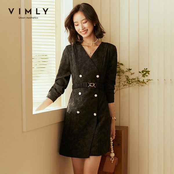 vimly autumn women dress fashion v neck double breasted high waist lace a line dresses elegant office lady vestidos f2170 casual, Black;gray
vimly autumn women dress fashion v neck double breasted high waist lace a line dresses elegant office lady vestidos f2170 casual, Black;gray