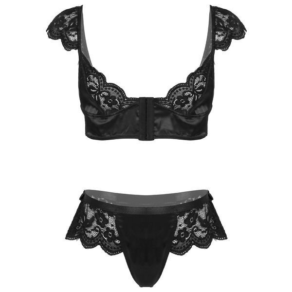 lingerie sissy crossdresser gay men front closure bralette bra with bowknot decor briefs lace patchwork satin nightwear, Black;white
lingerie sissy crossdresser gay men front closure bralette bra with bowknot decor briefs lace patchwork satin nightwear, Black;white