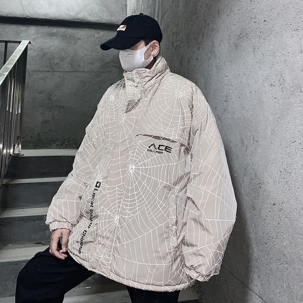 high street vibe coat hiphop fried street spider web reflective down cotton jacket men's fashion brand style, Black
high street vibe coat hiphop fried street spider web reflective down cotton jacket men's fashion brand style, Black