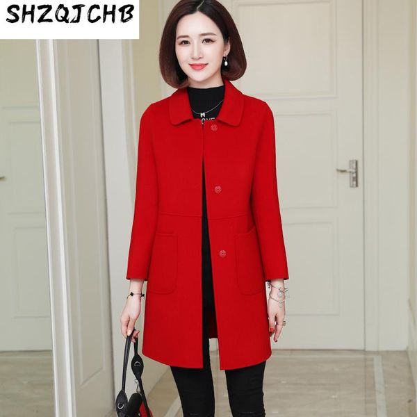 women's wool & blends shzq 100% double-sided coat medium and long high-end slim doll collar cashmere, Black
women's wool & blends shzq 100% double-sided coat medium and long high-end slim doll collar cashmere, Black
