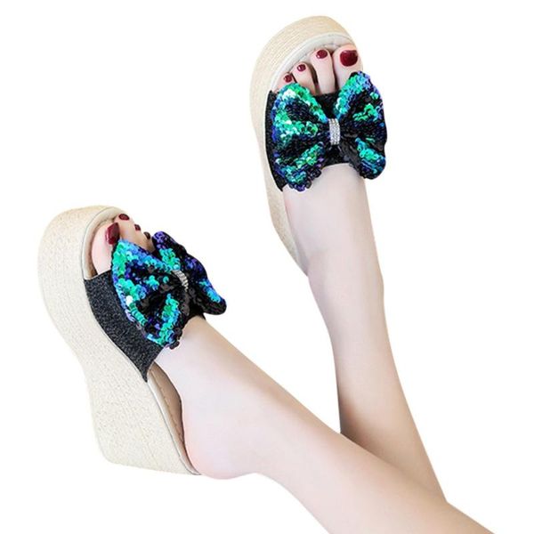 woman shoes sandals muffin bottom sequin bow tie word drag female wedge silver suede dignified women summer, Black
woman shoes sandals muffin bottom sequin bow tie word drag female wedge silver suede dignified women summer, Black