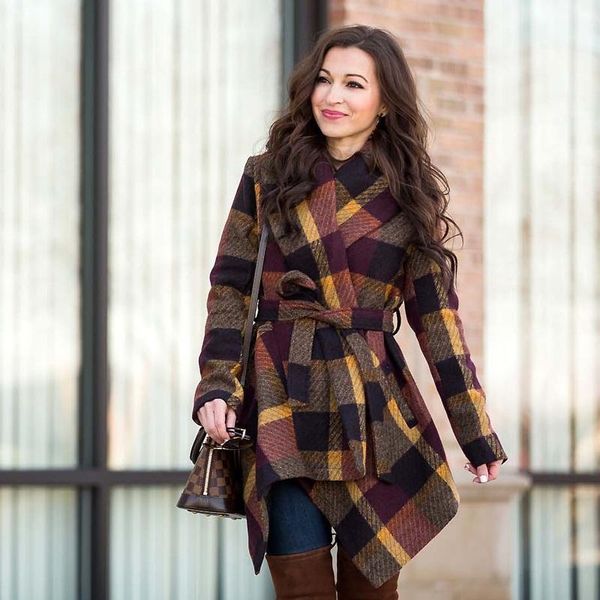 women's wool & blends clothing woolen coat spring and autumn loose plaid irregular fashion high street ladies belt jacket plus size, Black
women's wool & blends clothing woolen coat spring and autumn loose plaid irregular fashion high street ladies belt jacket plus size, Black
