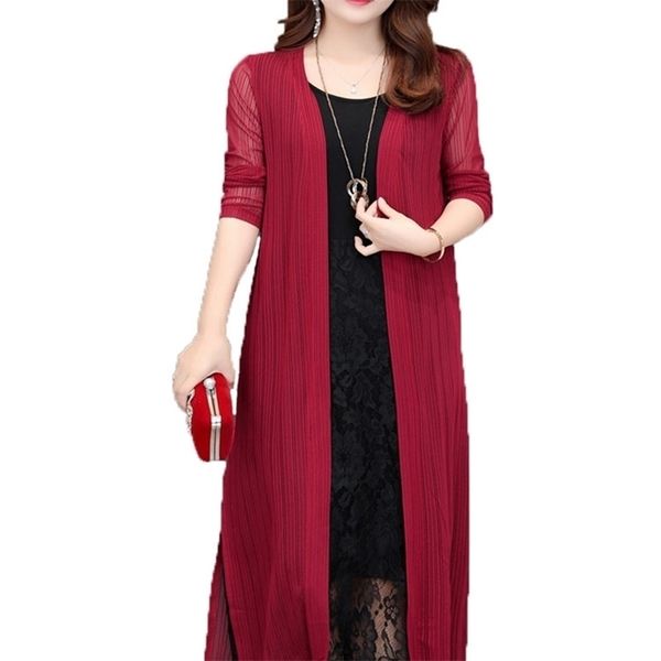 ladies thin long jacket summer sleeve casual cardigan plus size gauze lace coat outerwear womens jackets casacos 210602, Black;brown
ladies thin long jacket summer sleeve casual cardigan plus size gauze lace coat outerwear womens jackets casacos 210602, Black;brown