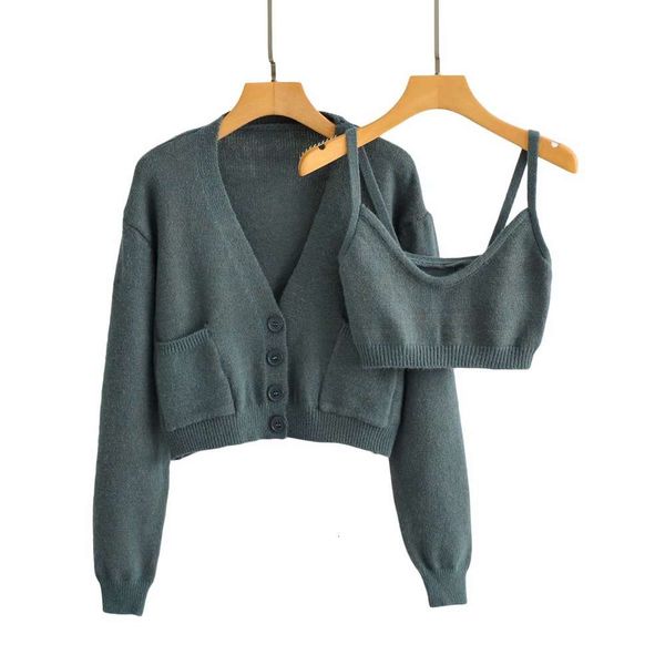 autumn style v-neck long sleeve buckle cardigan sweater knitted suspender set women, White;black
autumn style v-neck long sleeve buckle cardigan sweater knitted suspender set women, White;black
