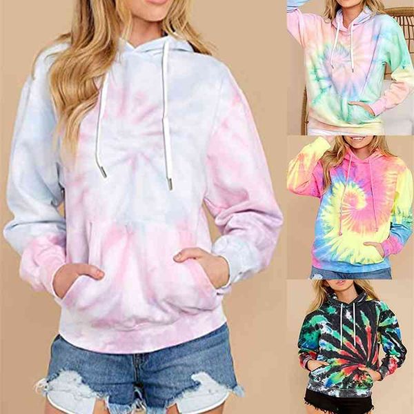 2021 spring and autumn winter new women's tie dyed hooded long sleeve pocket sweater, Black
2021 spring and autumn winter new women's tie dyed hooded long sleeve pocket sweater, Black