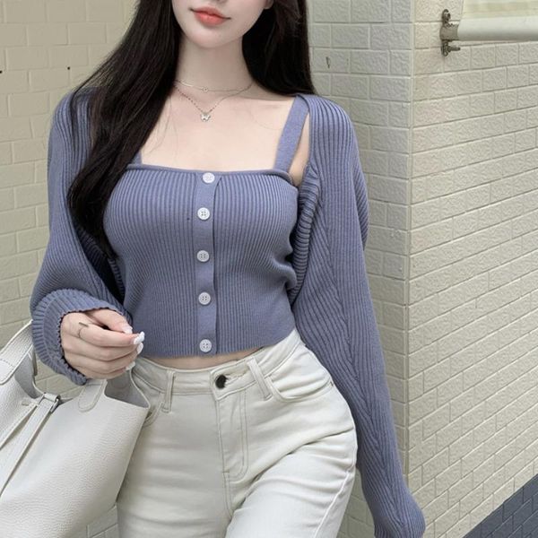 women's knits & tees autumn retro loose preppy style long-sleeved sunscreen knitted cardigan + tight-fitting short camisole two-piece, White
women's knits & tees autumn retro loose preppy style long-sleeved sunscreen knitted cardigan + tight-fitting short camisole two-piece, White