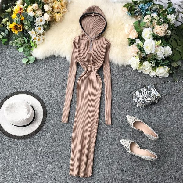 spring autumn women's dress french style hooded zipper pure color simple long sleeve hole striped tight dresses gx095 casual, Black;gray
spring autumn women's dress french style hooded zipper pure color simple long sleeve hole striped tight dresses gx095 casual, Black;gray