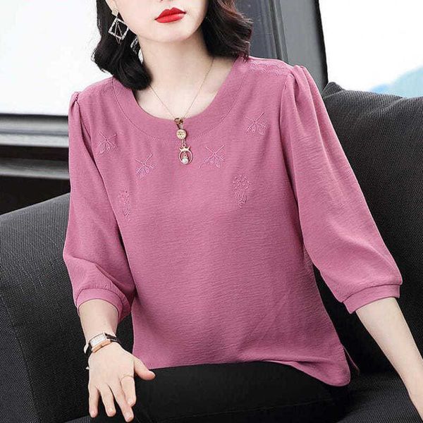 women spring summer style blouses shirts lady casual three quartz sleeve o-neck plus size blusas df4035 210609, White
women spring summer style blouses shirts lady casual three quartz sleeve o-neck plus size blusas df4035 210609, White