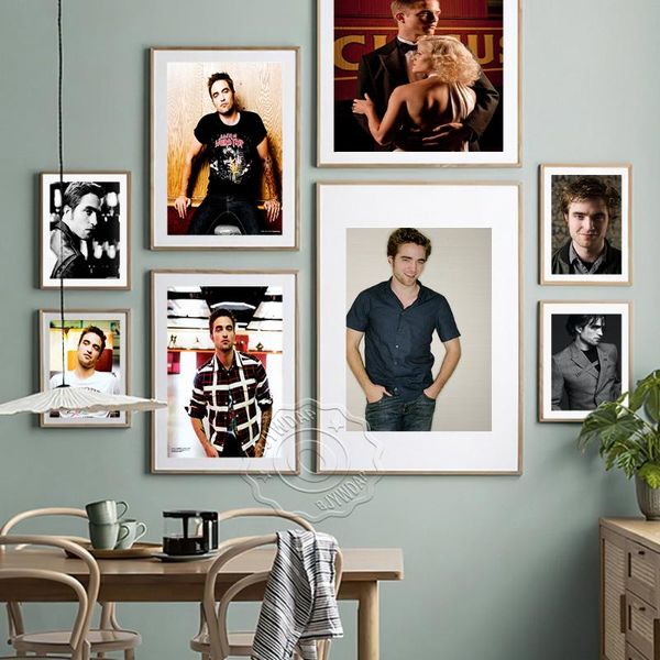 paintings robert pattinson star portrait art prints poster, actor fashion magazine illustration canvas painting, home decor fans collect