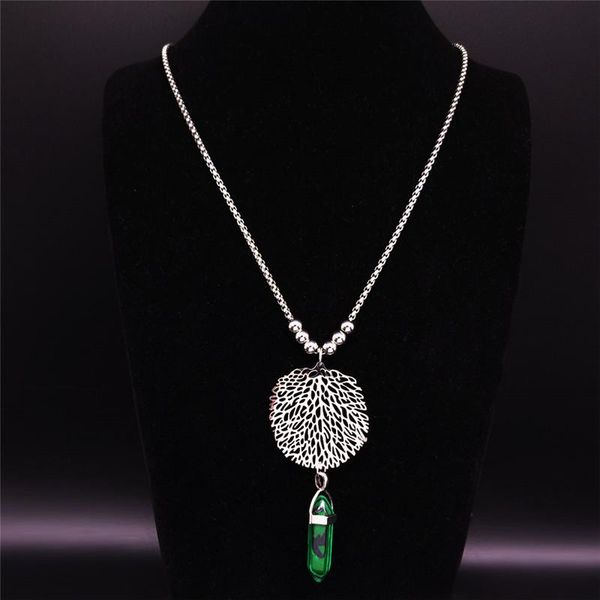 pendant necklaces stone stainless steel hexagonal reiki point chakra leaf boho long necklace women jewelry collier ethnique n5, Silver
pendant necklaces stone stainless steel hexagonal reiki point chakra leaf boho long necklace women jewelry collier ethnique n5, Silver