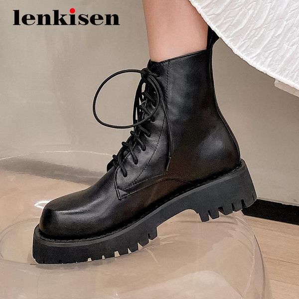 boots lenkisen 2021 korean girls genuine leather high fashion round toe thick med heel lace up beauty lady daily wear ankle l13, Black
boots lenkisen 2021 korean girls genuine leather high fashion round toe thick med heel lace up beauty lady daily wear ankle l13, Black