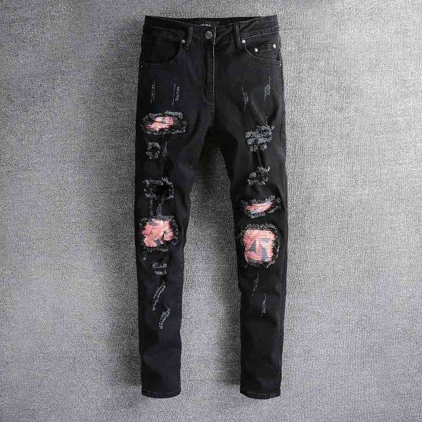 new 662 fashion brand am black knife cut hole patch high street jeans men's elastic slim leggings, Blue
new 662 fashion brand am black knife cut hole patch high street jeans men's elastic slim leggings, Blue