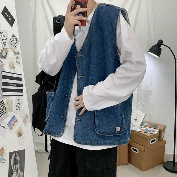 men's vests vintage mens spring autumn loose fit denim vest v neck single breasted sleeveless jacket preppy casual waistcoat pocket top, Black;white
men's vests vintage mens spring autumn loose fit denim vest v neck single breasted sleeveless jacket preppy casual waistcoat pocket top, Black;white