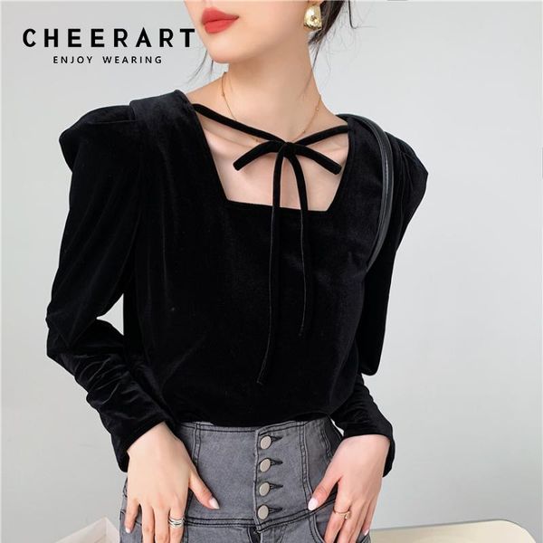 women's blouses & shirts cheerart velvet black puff sleeve backless womens and square neck long korean fashion ladies autumn, White
women's blouses & shirts cheerart velvet black puff sleeve backless womens and square neck long korean fashion ladies autumn, White
