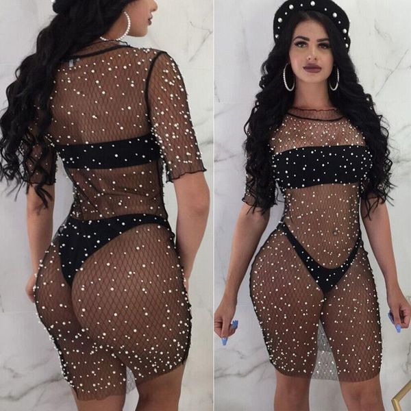 women dresses glitter sequins mesh bikini cover up short sleeve summer beach dress lace crochet o neck, Black;gray
women dresses glitter sequins mesh bikini cover up short sleeve summer beach dress lace crochet o neck, Black;gray