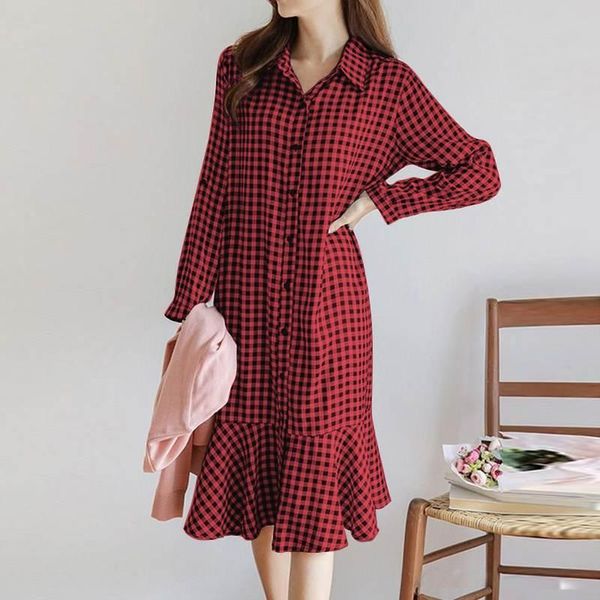 women autumn plaid checked vintage sundress 2021 casual lapel neck long sleeve vestido elegant ruffle ol shirt dres dresses, Black;gray
women autumn plaid checked vintage sundress 2021 casual lapel neck long sleeve vestido elegant ruffle ol shirt dres dresses, Black;gray