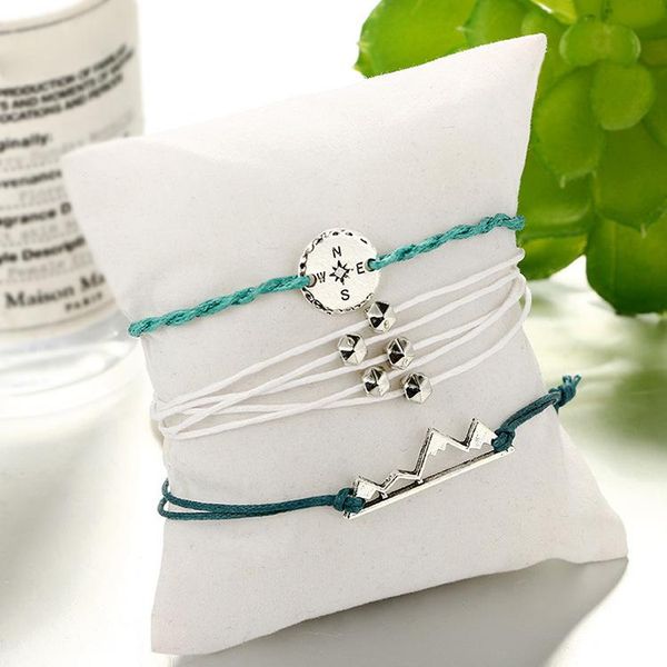 charm bracelets hand-woven rope compass hollow mountain pendant three piece bracelet set adjustable wax line fashion jewelry, Golden;silver
charm bracelets hand-woven rope compass hollow mountain pendant three piece bracelet set adjustable wax line fashion jewelry, Golden;silver