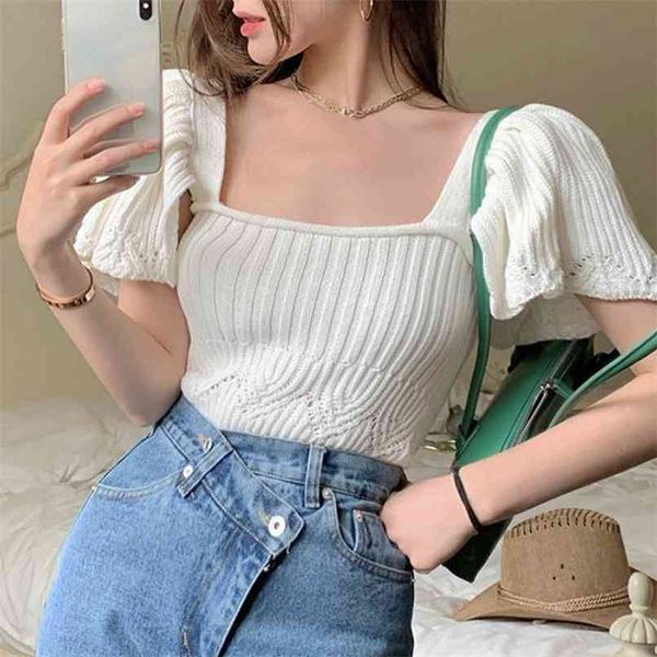 french puff sleeve t-shirt women's summer square collar design short shirt 210529, White
french puff sleeve t-shirt women's summer square collar design short shirt 210529, White