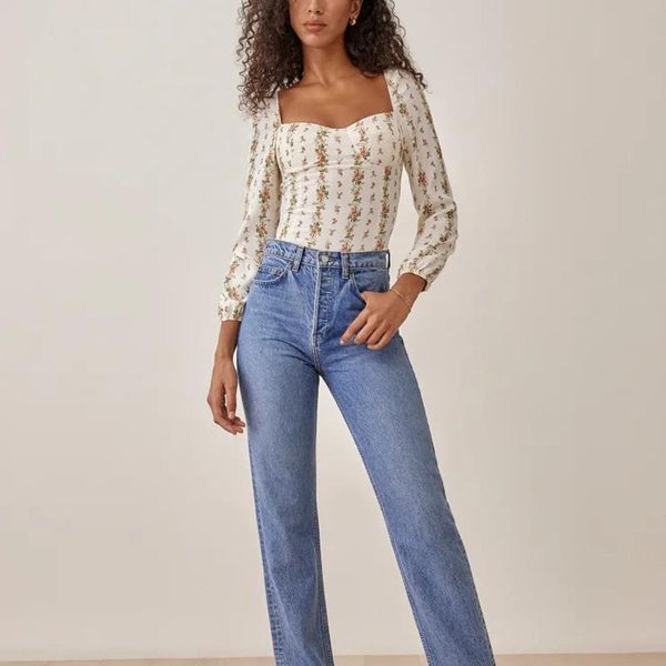 women's blouses & shirts spring and autumn casual floral print square neck long sleeve slim shirt, White
women's blouses & shirts spring and autumn casual floral print square neck long sleeve slim shirt, White