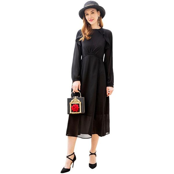 casual dresses office lady spring summer chiffon black dress ruffles long sleeve fashion designer women mid-calf maxi rr10015, Black;gray
casual dresses office lady spring summer chiffon black dress ruffles long sleeve fashion designer women mid-calf maxi rr10015, Black;gray