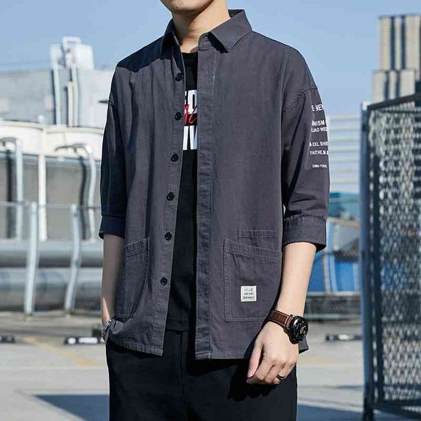 shirt korean fashion short 2021 summer loose quarter sleeve upper garment shirt tooling coat men's, White;black
shirt korean fashion short 2021 summer loose quarter sleeve upper garment shirt tooling coat men's, White;black