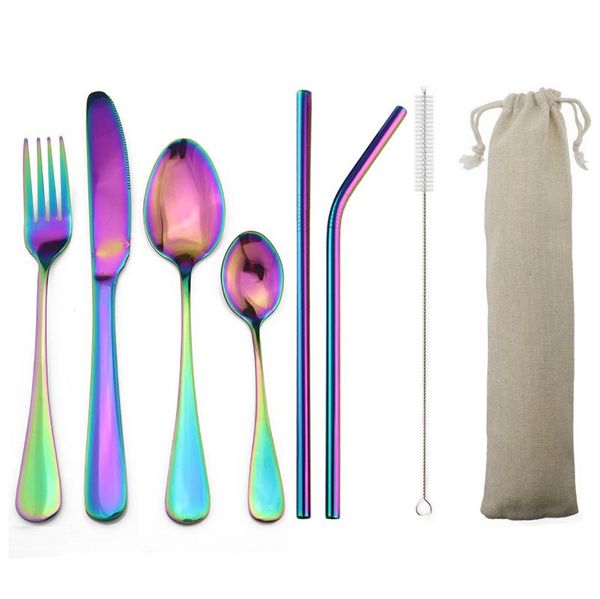 dinnerware sets portable rainbow flatware cutlery set stainless steel knife forks teaspoon straw travel tableware carry case kit
dinnerware sets portable rainbow flatware cutlery set stainless steel knife forks teaspoon straw travel tableware carry case kit