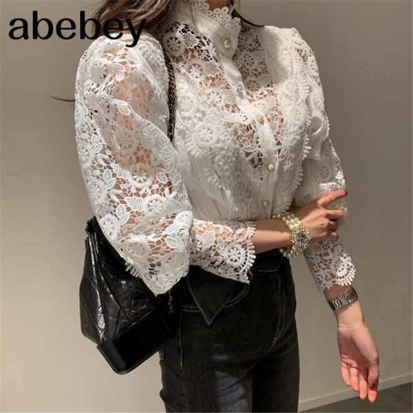 women's blouses & shirts 2021 spring summer blouse patchwork lace single-breasted stand collar hollowing out casual bl5029, White
women's blouses & shirts 2021 spring summer blouse patchwork lace single-breasted stand collar hollowing out casual bl5029, White