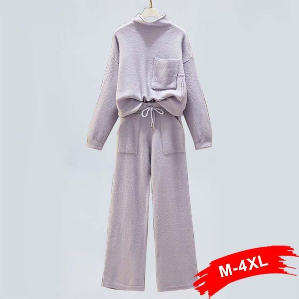 women's tracksuits plus size korean pockets half turtleneck loose sweater 2 pieces 4xl casual knited jumper pullover+wide leg pants, Gray
women's tracksuits plus size korean pockets half turtleneck loose sweater 2 pieces 4xl casual knited jumper pullover+wide leg pants, Gray