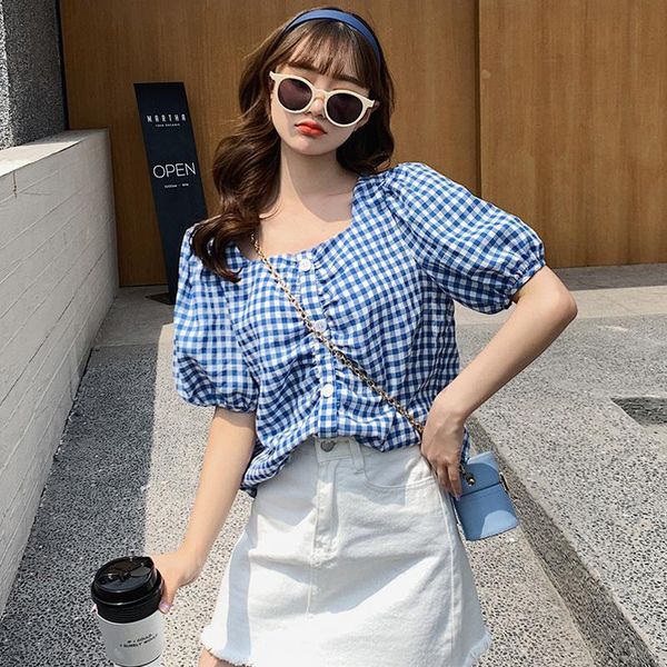 men's casual shirts 2021 women's plaid french style short square collar puff sleeve cotton and linen blouse summer tee young, White;black
men's casual shirts 2021 women's plaid french style short square collar puff sleeve cotton and linen blouse summer tee young, White;black