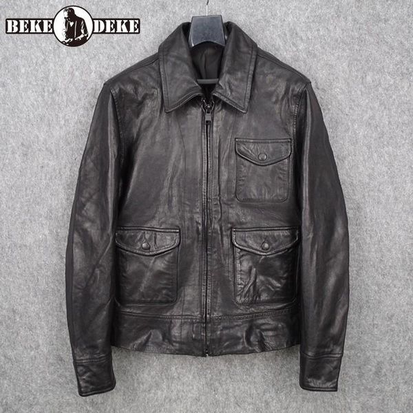 men's leather & faux japan style short casual sheepskin coat men autumn vintage slim real jacket brand multi-pockets cargo jackets male, Black
men's leather & faux japan style short casual sheepskin coat men autumn vintage slim real jacket brand multi-pockets cargo jackets male, Black