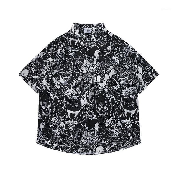 summer men's 2021 high street cartoon print loose short-sleeved shirt polyester fiber hip hop short for man casual shirts, White;black
summer men's 2021 high street cartoon print loose short-sleeved shirt polyester fiber hip hop short for man casual shirts, White;black