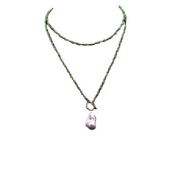 xlentag natural baroque pearl necklace female green agate clavicle chain personality pendant, Silver
xlentag natural baroque pearl necklace female green agate clavicle chain personality pendant, Silver