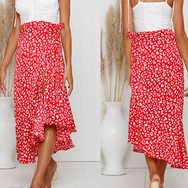 skirts high waist split midi women polka dot print casual chic summer skirt fashion boho w3, Black 
skirts high waist split midi women polka dot print casual chic summer skirt fashion boho w3, Black