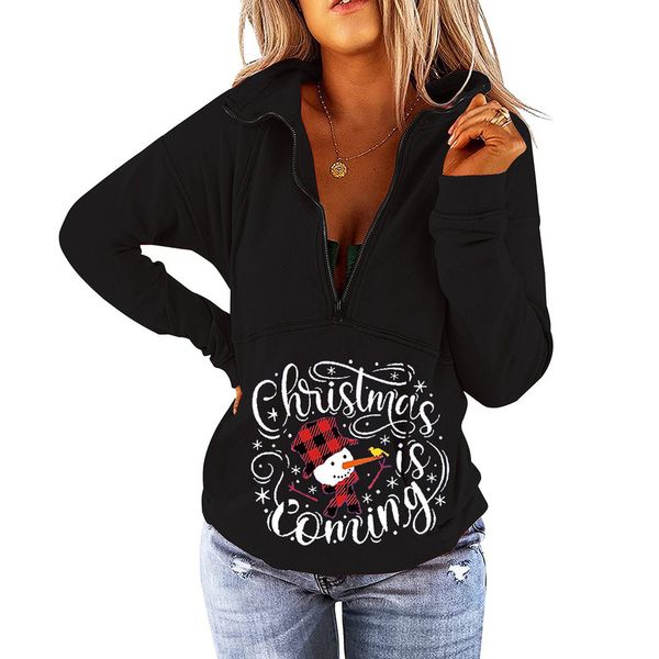 new women's christmas elements printed long-sleeved stitching zipper sweater women, Black
new women's christmas elements printed long-sleeved stitching zipper sweater women, Black
