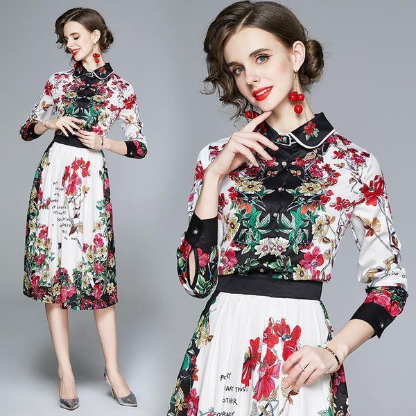 casual dresses elegant street style vintage floral print 2 piece set dress runway luxury famous european design party shirt, Black;gray
casual dresses elegant street style vintage floral print 2 piece set dress runway luxury famous european design party shirt, Black;gray