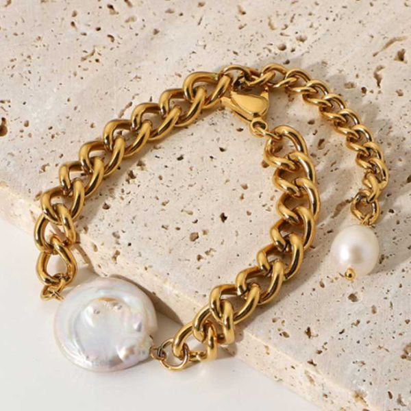 link, chain european and american gold-plated stainless steel baroque freshwater bracelet cuban, Black
link, chain european and american gold-plated stainless steel baroque freshwater bracelet cuban, Black