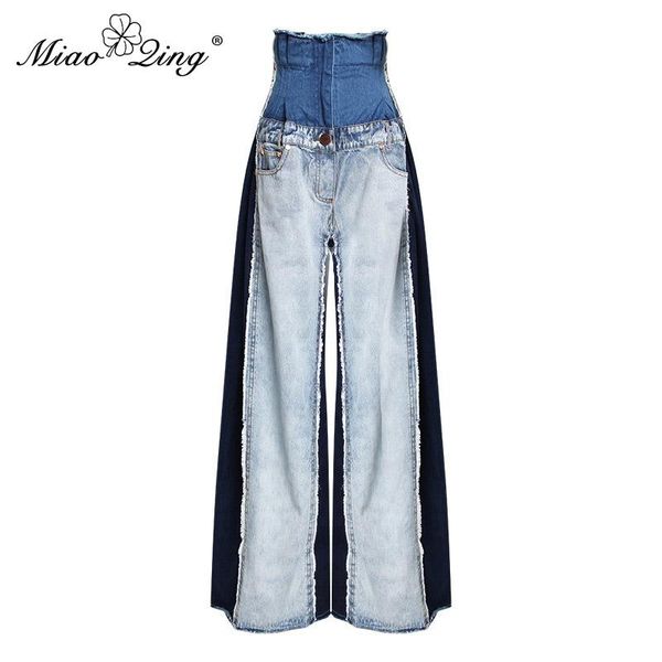 women's jeans miaoqing casual denim patchwork women trousers high waist hit color big size wide leg pants female fashion spring 2021, Blue 
women's jeans miaoqing casual denim patchwork women trousers high waist hit color big size wide leg pants female fashion spring 2021, Blue