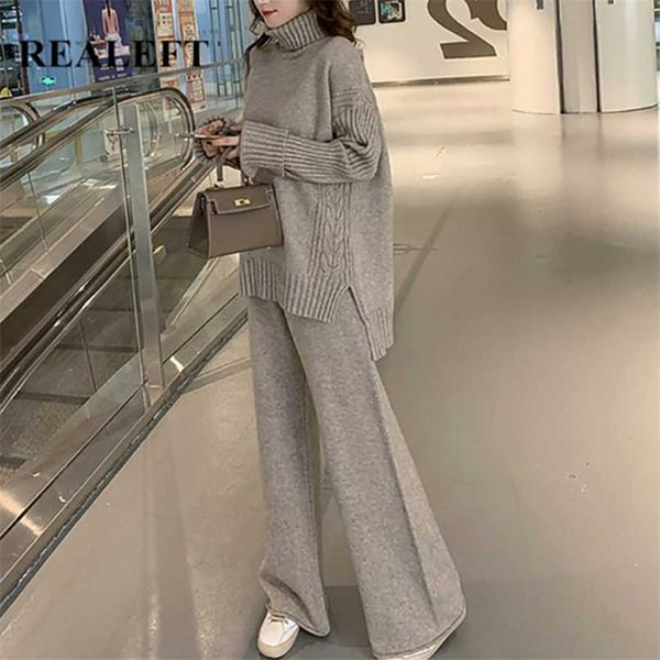 realeft autumn winter 2 pieces women sets knitted tracksuit turtleneck sweater and wide leg jogging pant pullover suits 211116, Gray
realeft autumn winter 2 pieces women sets knitted tracksuit turtleneck sweater and wide leg jogging pant pullover suits 211116, Gray