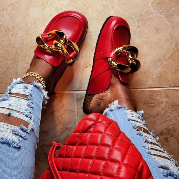 slippers women's shoes fashion flat toe box metal chain sandals large size comfortable all-match big women, Black
slippers women's shoes fashion flat toe box metal chain sandals large size comfortable all-match big women, Black