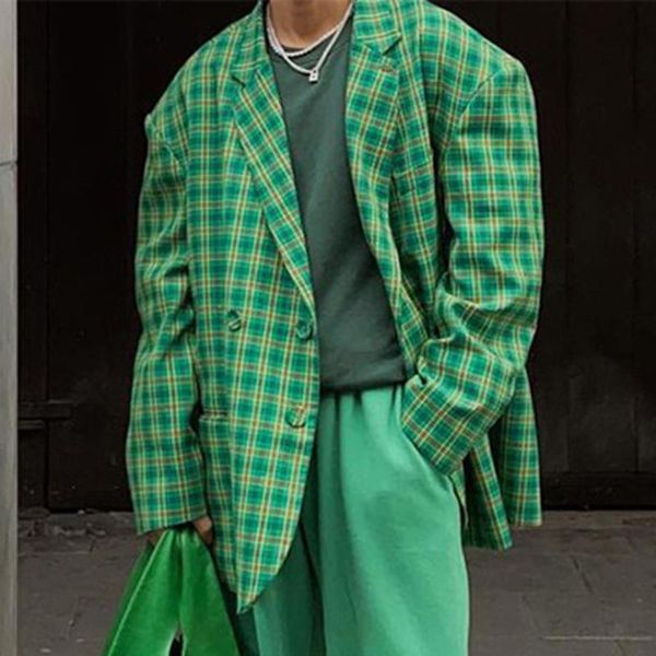 men's suits & blazers 2021 spring autumn fashion loose plaid lapel long sleeve jacket trend green casual suit men, White;black
men's suits & blazers 2021 spring autumn fashion loose plaid lapel long sleeve jacket trend green casual suit men, White;black